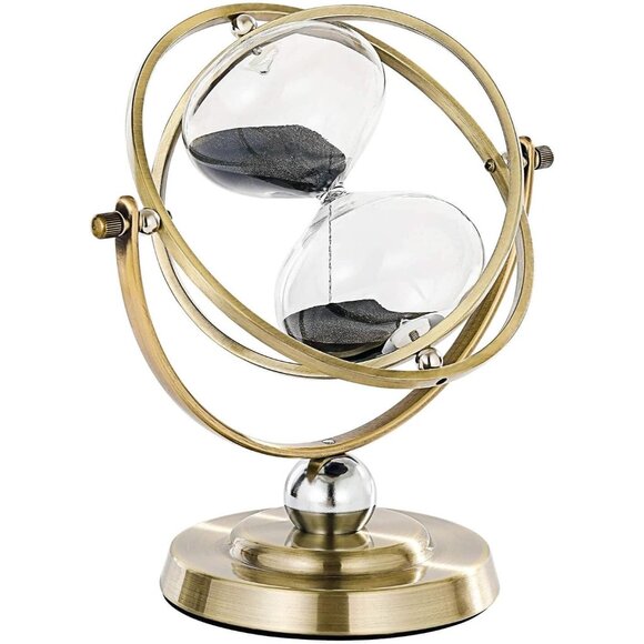 30 Minutes Hourglass Sand Timer: Antique Brass Black Sand Clock Rotating Large